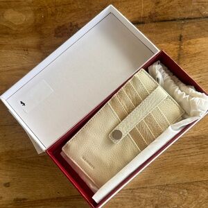 Hammitt Cream Leather Card Wallet with Zip and Snap